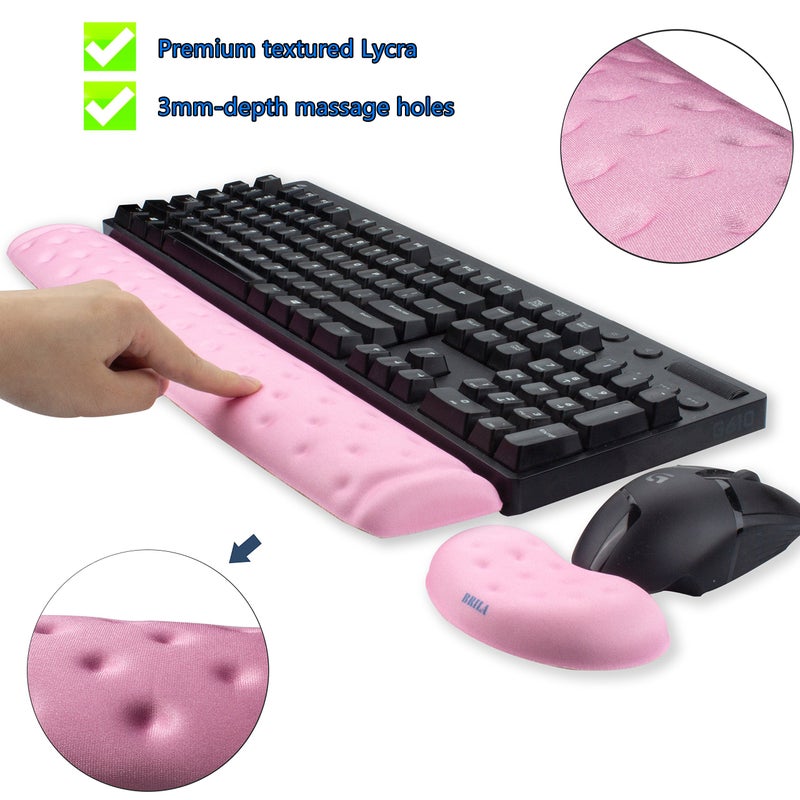 BRILA Memory Foam Mouse & Keyboard Wrist Rest Support Pad Cushion Set for Computer, Laptop, Office Work, PC Gaming - Massage Holes Design - Easy Typing Wrist Pain Relief (Pink Bundle) - Image 2